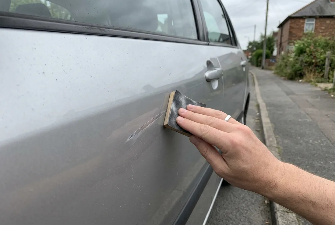 Auto scratch and paint repair work being done on a car in San Dimas