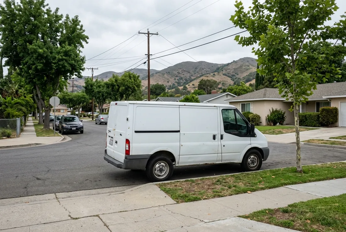 Mobile scratch repair van parked on a Pomona Valley foothill street