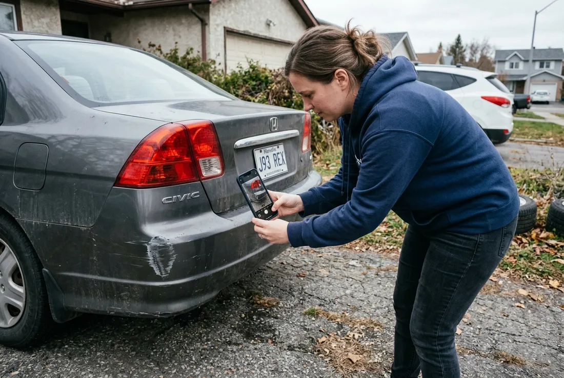 Customer getting a scratch repair estimate in San Dimas